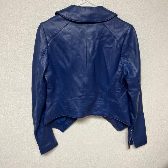 Red Sacks Fifth Avenue NWT Blue Faux Leather Jacket size small - Picture 7 of 9